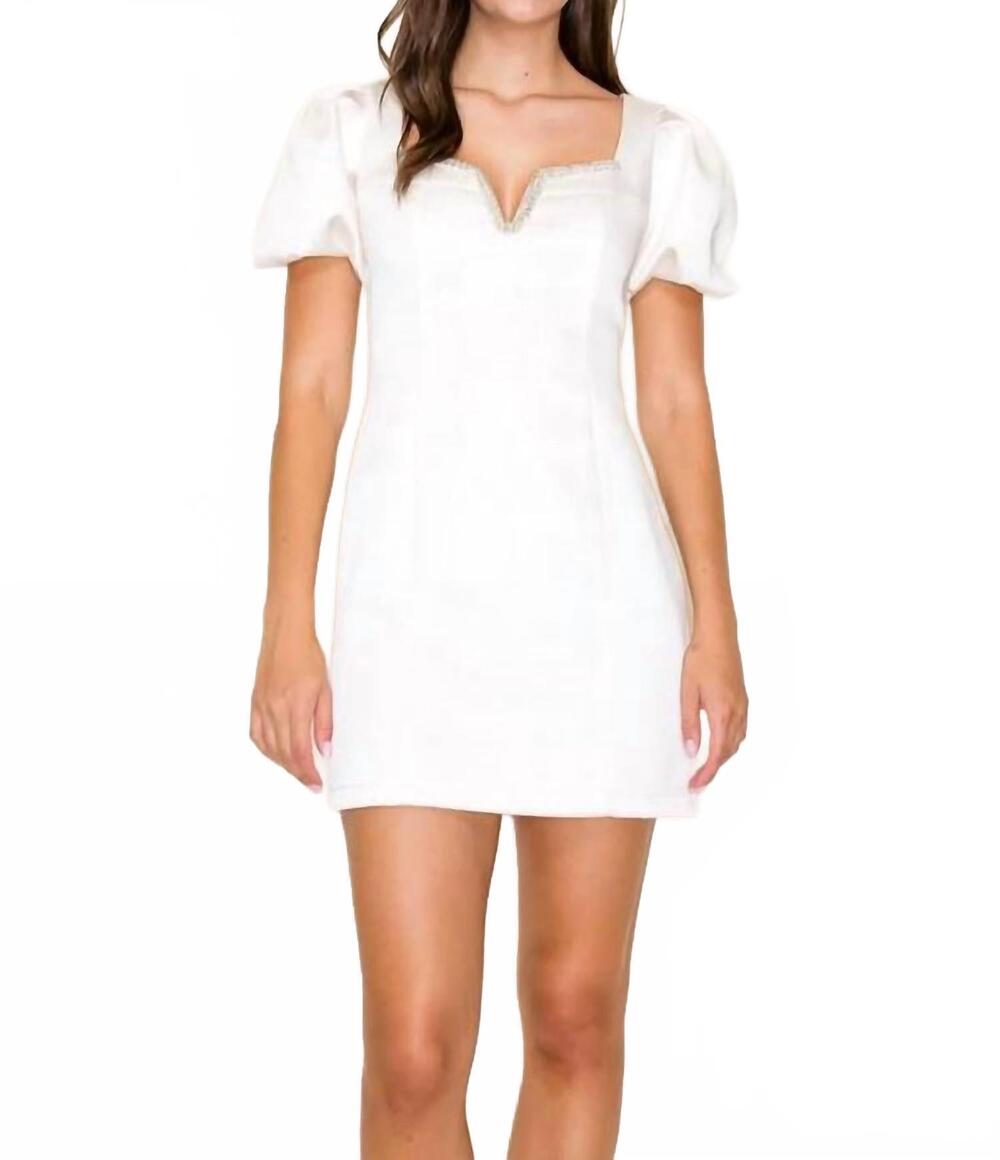 NEW B.RIGHT square neck puff short sleeve h-line mini dress in ivory